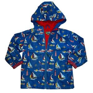 Stephen Joseph Boys Raincoat Blue Nautical Sailboats Lighthouse Rain Jacket 4T
